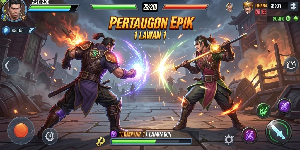 Antarmuka pertarungan ASIA200 yang menegangkan dan dinamis.