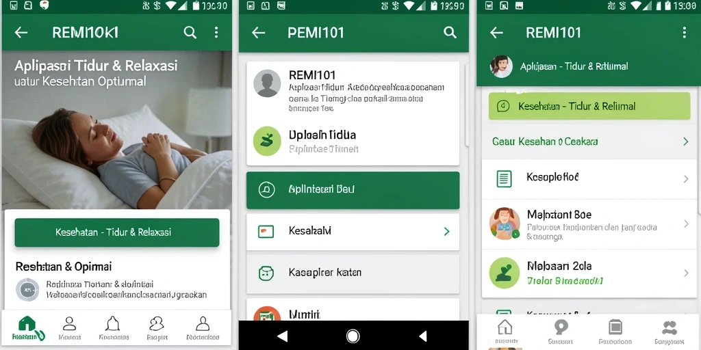 Antarmuka aplikasi REMI101 yang tenang dan mendukung relaksasi.