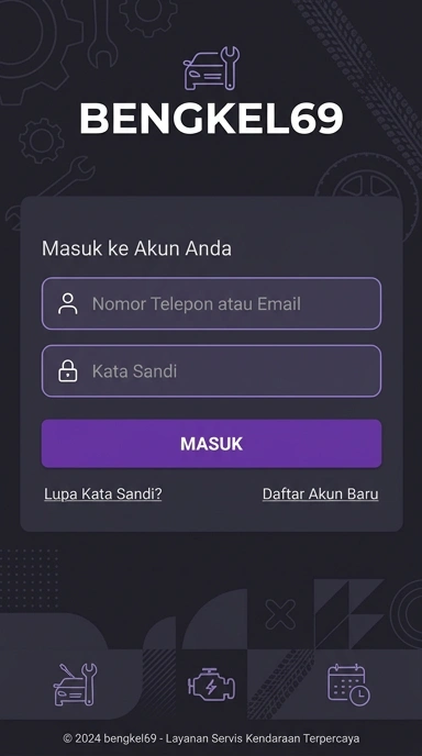 Tampilan halaman login bengkel69